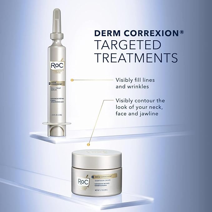RoC Derm Correxion Fill + Treat Advanced Retinol Serum, Wrinkle Filler Treatment with Hyaluronic Acid for Crow's Feet, 11 Wrinkles, & Laugh Lines, (.5 fl oz) with Retinol Packette (Packaging May Vary)