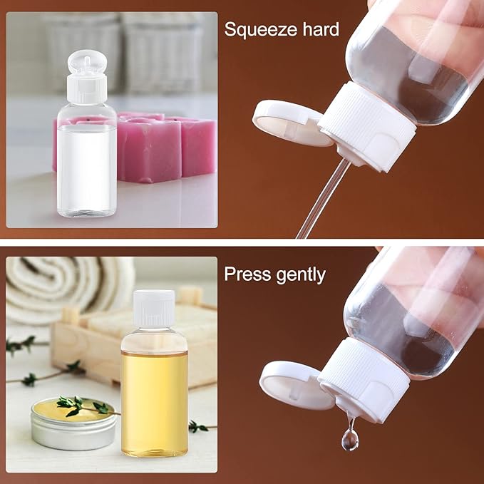 100 Pack 1.7oz Plastic Empty Bottles with Flip Cap Small Travel Size Bottles Hand Sanitizer Bottles Refillable Travel Container for Shampoo Body Soap Lotions Baby Shower (Clear)