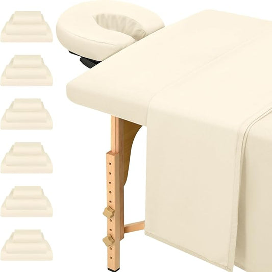 Set of 6 Massage Table Sheets Sets 3 Piece Set Includes Massage Table Cover, Massage Fitted Sheets and Massage Face Rest Cover, Massage Sheets Sets for Beauty Salon and Home Spa (Beige)