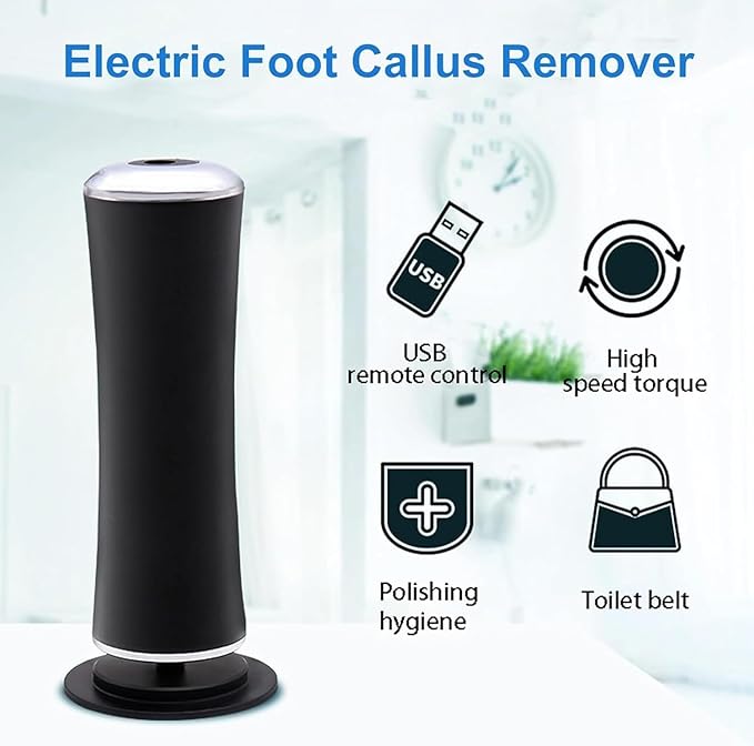 Electric Callus Remover, Foot Sander, Enhanced Pedicure Tool with Speed Controller and 60 Spare Sanding Discs for Men and Women, removes calluses, Dead and Dry Skin, Pink and Black Color. (Black)