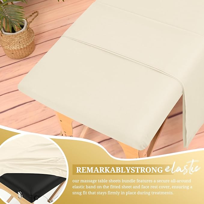 Set of 6 Massage Table Sheets Sets 3 Piece Set Includes Massage Table Cover, Massage Fitted Sheets and Massage Face Rest Cover, Massage Sheets Sets for Beauty Salon and Home Spa (Beige)