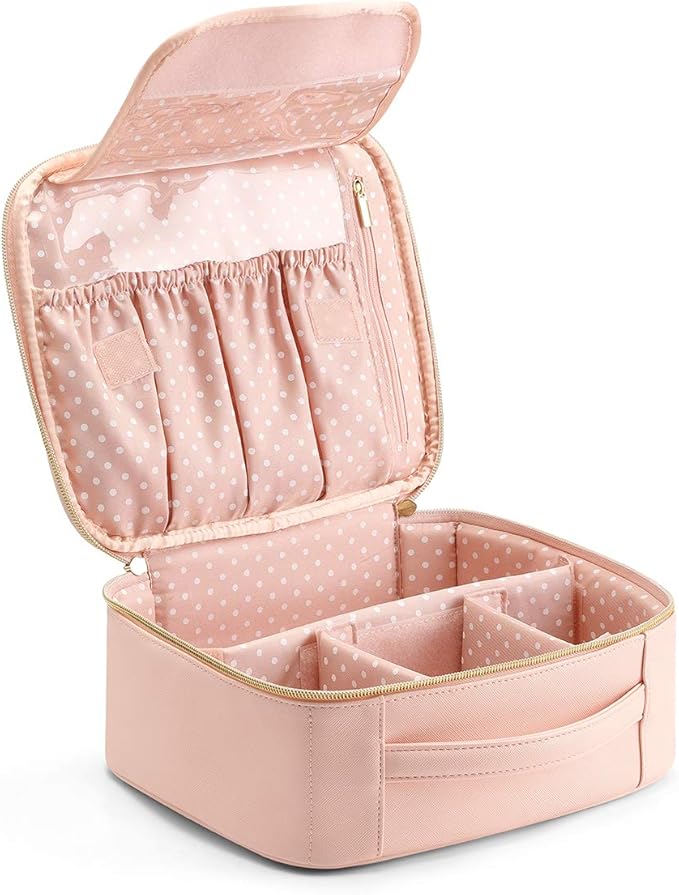 Vlando Toiletry Bag, Large Wash Bag, Travel Cosmetic Make-up Bag, Multi-compartment with Dividers for Cosmetics Makeup Brushes Toiletry Jewelry Accessories, Pink