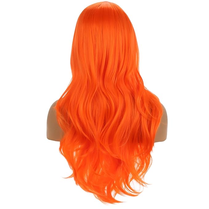 BERON Orange Long Wig for Women Girls Curly Wavy Hair Wigs 28" Halloween Cosplay Party Heat Resistant Synthetic Fiber Wigs