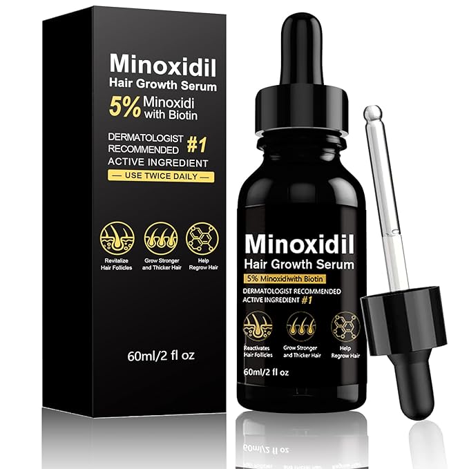 5% Minoxidil Hair Growth Serum, Topical Minoxidil for Men and Women, Hair Regrowth Treatment for Scalp Hair Loss and Thinning, With Biotin