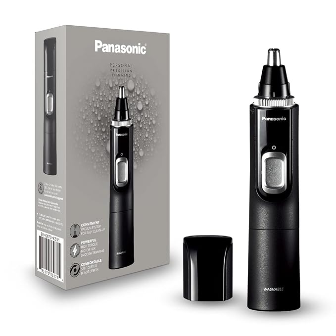 Panasonic Ear and Nose Hair Trimmer for Men with Vacuum Cleaning System, Powerful Motor and Dual-Edge Blades for Smoother Cutting, Wet/Dry – ER-GN70-K (Black)