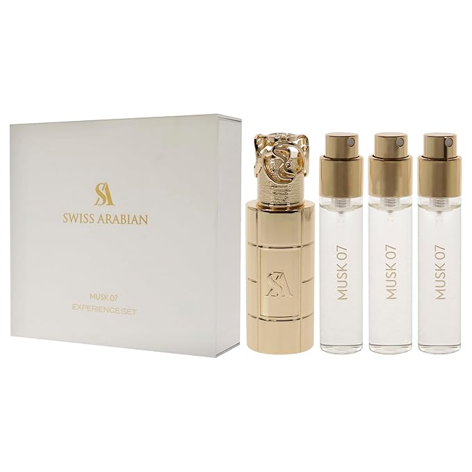 Swiss Arabian Musk 01 Giftset - Arabian Perfumes for Women and Men - Long Lasting Perfume - Fruity, Floral, Musk Perfume - 3 Bottles with Case - 4 pc