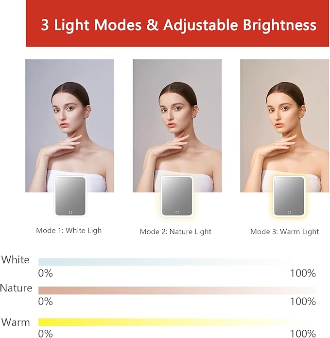 Travel Makeup Bag with LED Lighted Mirror,Cosmetics Organizer, Makeup Bag with 3 Color Lighted Setting, Portable Storage and Adjustable Dividers Travel Makeup Bag(red)