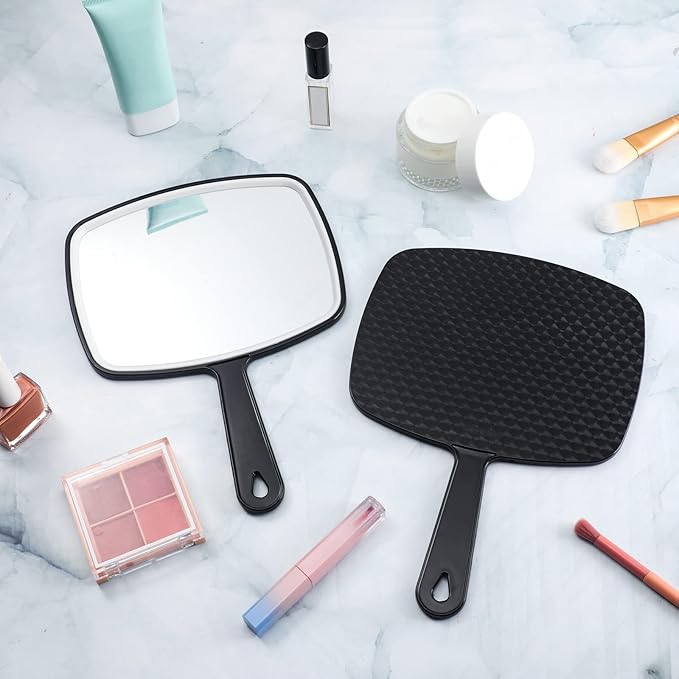 Qunclay 10 Pcs Large Hand Mirror Handheld Mirror with Handle Multi Purpose Barber Mirror with Distortion Free Reflection for Vanity Makeup Salon Travel Use (Black, 7.3'' W x 10.3'' L)