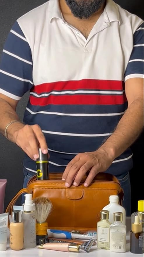 RUSTIC TOWN Leather Toiletry Bag for Men - Shaving Dopp Kit - Travel Gift Bathroom Shower Toiletries Organizer - Cosmetic Makeup Bag for Women