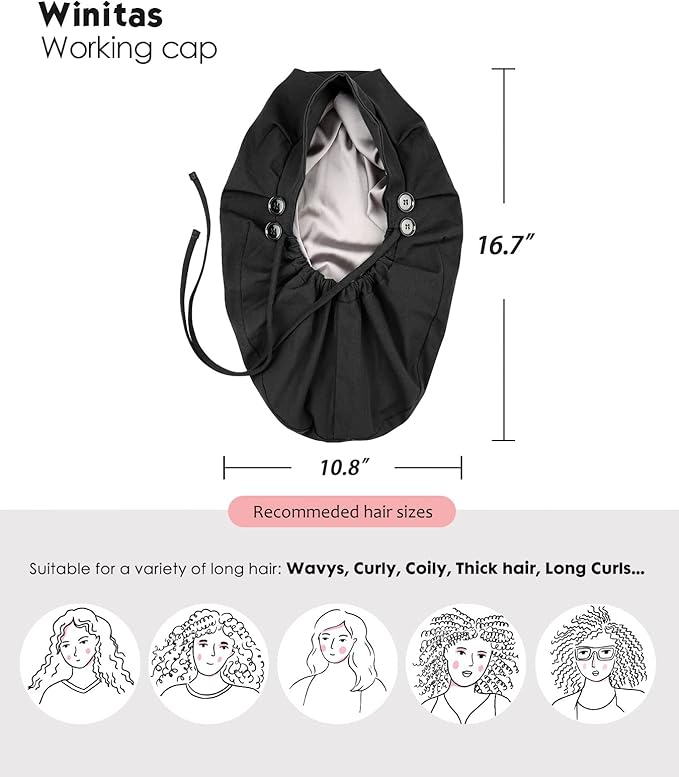 Satin Lined Work Cap with Button for Long Hair Women