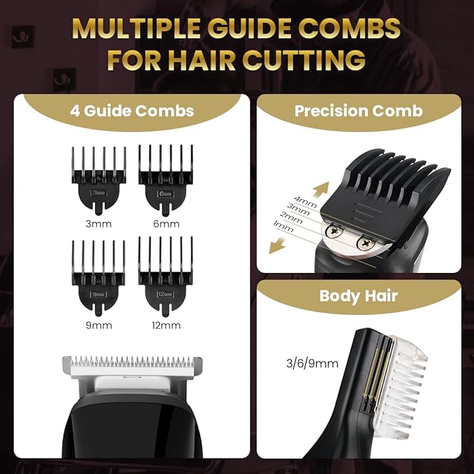 PRITECH Beard Trimmer for Men,6 in 1 Hair Clippers Kit, Precision Cordless Grooming Kit Waterproof IPX6 for Beard, Hair, Body, Nose, Ear, with Foil Razor (Red)