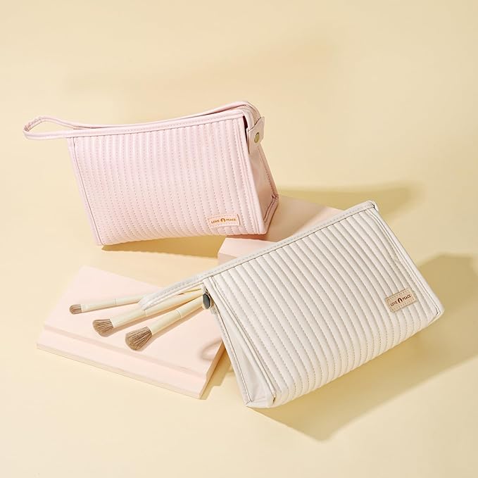 MIRASON Makeup Bag Set of 3 Cute Cosmetic Travel Toiletry Bag Organizer Pouch Set for Women PU Leather Waterproof Toiletry Bag 3 Piece Set, Light Pink