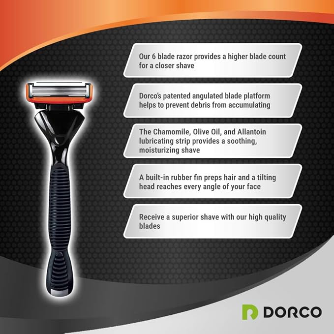 Dorco Pace 6 - Six Blade Razor Blade System - Value Pack (10 Pack + 1 Handle)