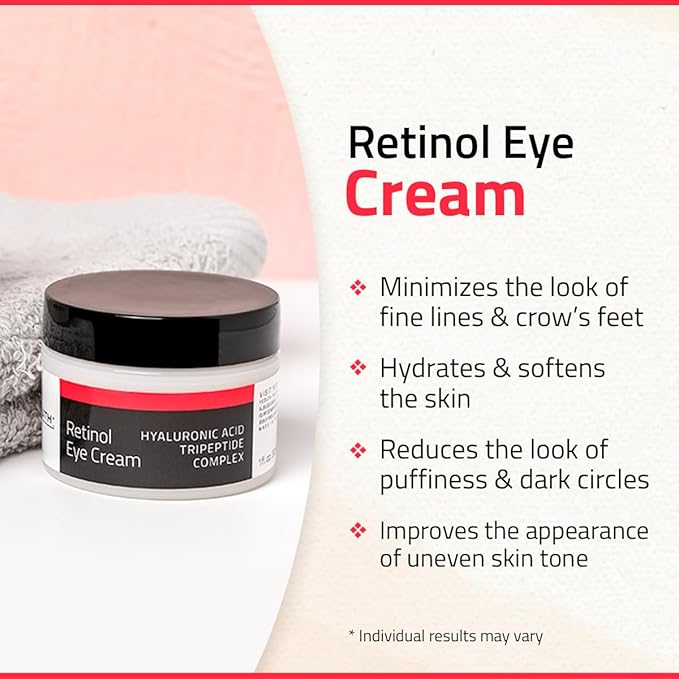 YEOUTH Retinol Eye Cream, Firming Under Eye Cream for Puffiness and Bags Under Eyes for Wrinkles and Dark Circles with Hyaluronic Acid and Tripeptides 2oz