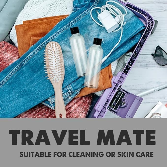 38 Pcs Plastic Travel Bottles, Refillable Squeeze Travel Containers, Bottles with Black Disc Top Flip Caps for Travel, 6.7 oz Clear Plastic Empty for Travel, Shampoo, Hand cream, Toiletries Liquid