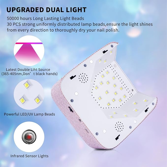 Cordless UV LED Nail Lamp,72W Rechargeable Nail Dryer Gel Polish Light with Large LCD Display,Rechargeable Nail Curing Lamp for Salon & Home (Pearl Pink)