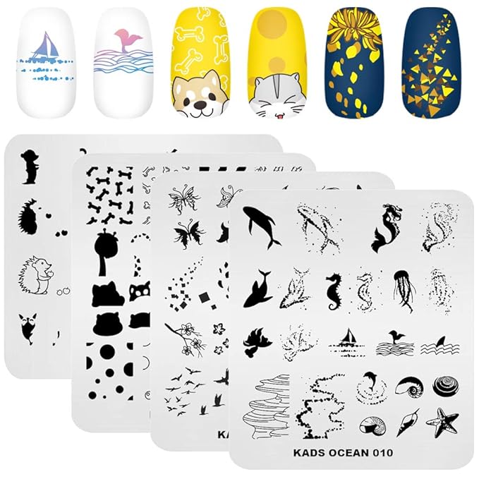 KADS 20pcs Nail Stamp Plates Set - Leaves, Flowers, Animal Nail Art Templates (20 Pcs)