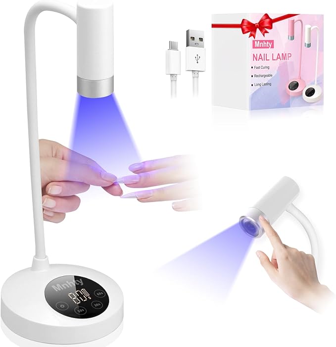 Rechargeable U V Light for Gel Nails Polish, Mini Flash Cure Light for Gel X Nails, Cordless U V LED Nail Lamp, Nail Dryer with 4 Timers&Sensor, Fast Curing Gooseneck U V Lamp, Pink,Off White