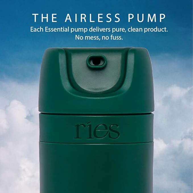 Essential Refillable Toiletry Travel Bottles – Set of 5 (3.4oz & 1.7oz) Airless Pump Containers for Shampoo, Conditioner, Body, Face – Leak-Proof, TSA-Approved, Dishwasher Safe- Escapade Green