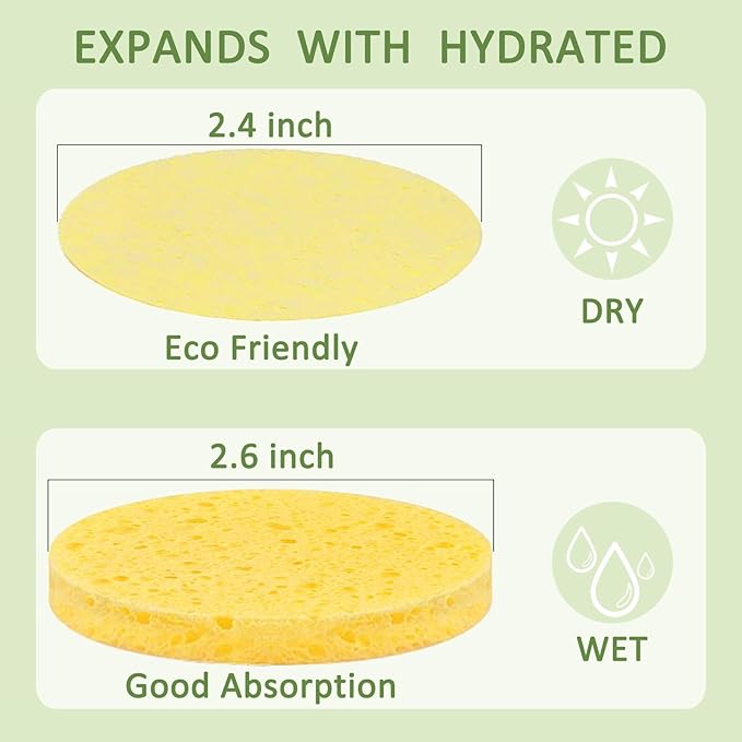 Beieverluck 300 Count Compressed Facial Sponges for Cleansing Natural Cellulose Disposable Face Sponge Spa Sponge for Face Cleansing Exfoliating Makeup or Mask Removal, Yellow