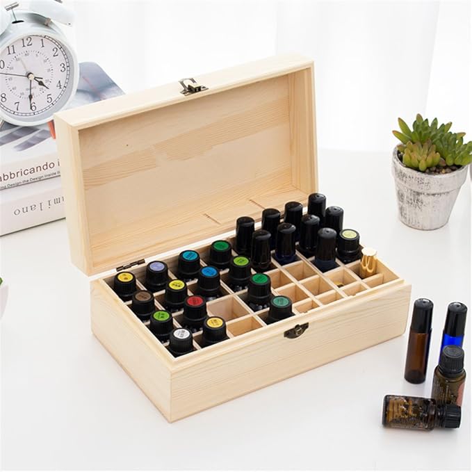 Pure Vie Essential Oil Wooden Storage Box Travel Display Presentation, Holds 36 Bottles for 5, 10, 15ml - Aromatherapy Organizer Nail Polish Fragrance Container - Keep Your Oils Safe & Space Saver