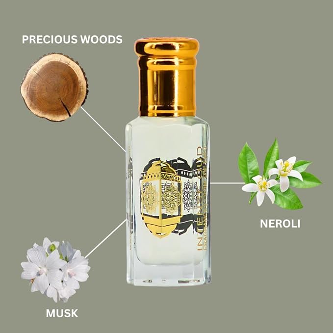 INTENSE OUD Musk Abiyad Long Lasting Arabian Perfume Oils for Women 12ML (0.40 OZ) Fragrance Oil with Soft Woods, Fresh Neroli & Warm Musk Notes - Concentrated Perfume Oil in Elegant Gift Box