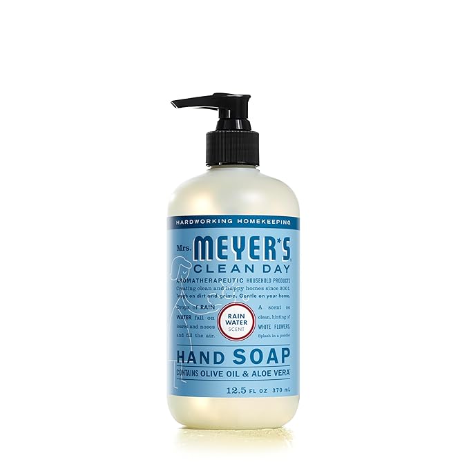 MRS. MEYER'S CLEAN DAY Hand Soap, Made with Essential Oils, Biodegradable Formula, Rain Water, 12.5 fl. oz