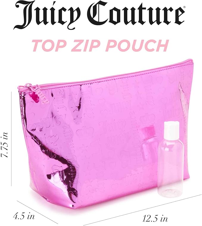Juicy Couture Women's Cosmetics Bag - Travel Makeup and Toiletries Top Zip Wedge Pouch, Size One Size, Pink PU