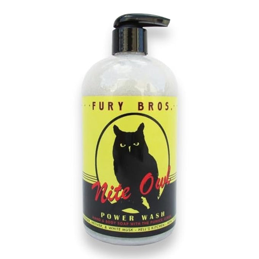 Premium Power Wash | Nite Owl | Lavender Vetiver White Musk | Hand & Body Wash | Exfoliating Pumice | Moisturizing Aloe Vera | Highly Scented | Made in USA | 16 oz | Dad Men Bath