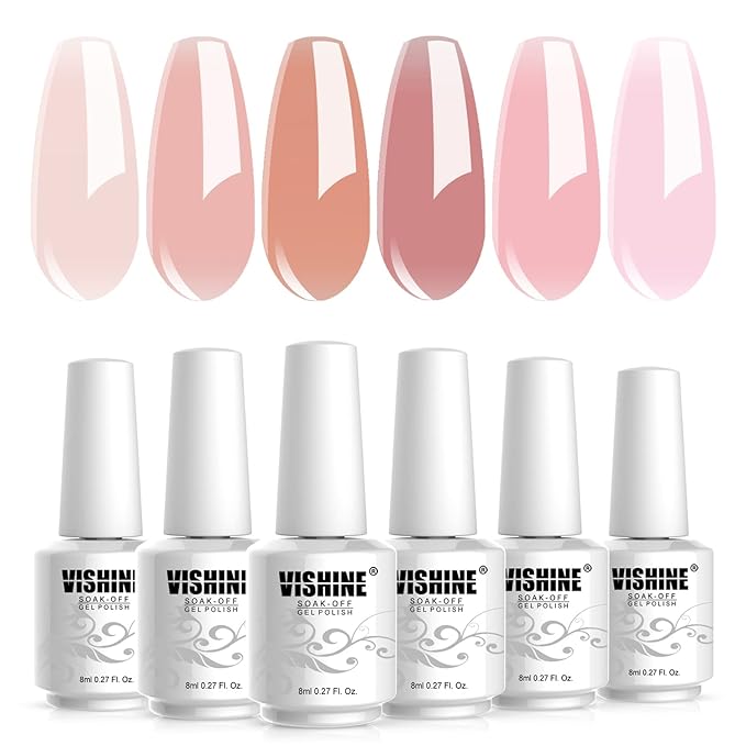 Vishine Gel Nail Polish kit Soak Off Nail Gel Trendy Jelly Nude Pink Transparent Colors Sheer Color Kit for Home Pro Nail Salon Nail Art Manicure Set 8ml