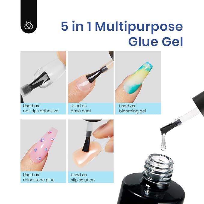 Beetles Gel Nail Kit Almond Nail Tips Easy Nail Extension Set 5 In 1 Nail Glue Gel with Pre shaped Medium Almond Nail Tips & UV Nail Lamp Acrylic Nail Clipper DIY Art Gifts for Her