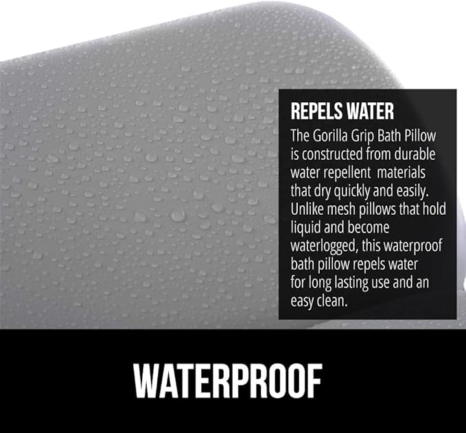 GORILLA GRIP Bath Pillow for Tub, Improved Suction Cups, Luxury Bathtub Pillows, Headrest for Neck and Back Support, Relaxing Home Spa, Hot Tubs and Bathroom Essentials, Gifts for Women, 2 Panel Gray