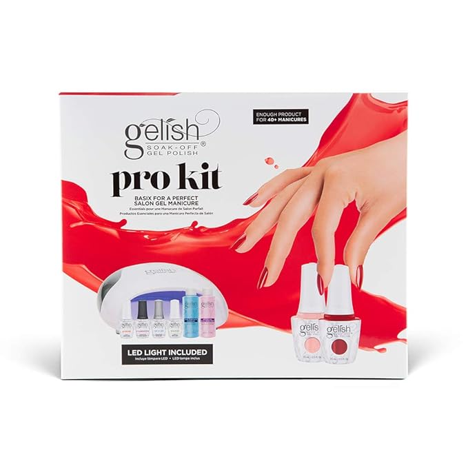 Gelish Pro Kit with Pro LED Light - Complete Manicure Set, UV/LED Nail Lamp, Gel Polishes, Essentials, Remover for Professional DIY Gel Nails At Home.