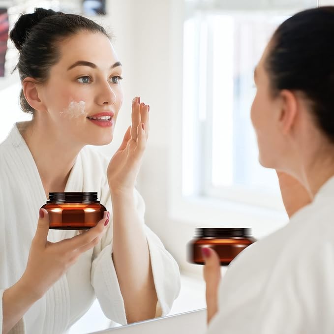 Tessco 24 Pack Plastic Jars with Lids Labels Empty Clear Plastic Jars Round Refillable Cosmetic Containers Body Butter Containers Bulk Sugar Scrub Bottle for Make Up(5 oz,Brown)