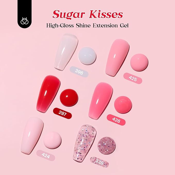 Beetles Poly Nail Extension Gel Kit with U V Light: 6 Colors Builder Gel Set Pink Glitter White with Top Base Coat and Slip Solution Nail Forms Tools Charms for DIY Manicure