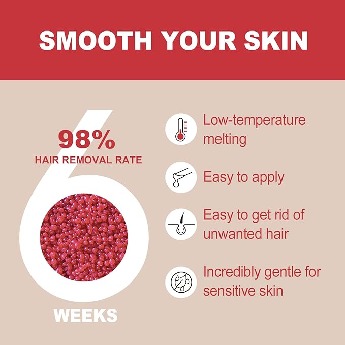 3lb Hard Wax Beads for Sensitive Skin Coarse Hair Removal, No Rosin Wax Beads for Brazilian Waxing, Full Body, Bikini, Underarms, Back, Legs, Face, Back, Unscented Wax Beans for Women Men Home