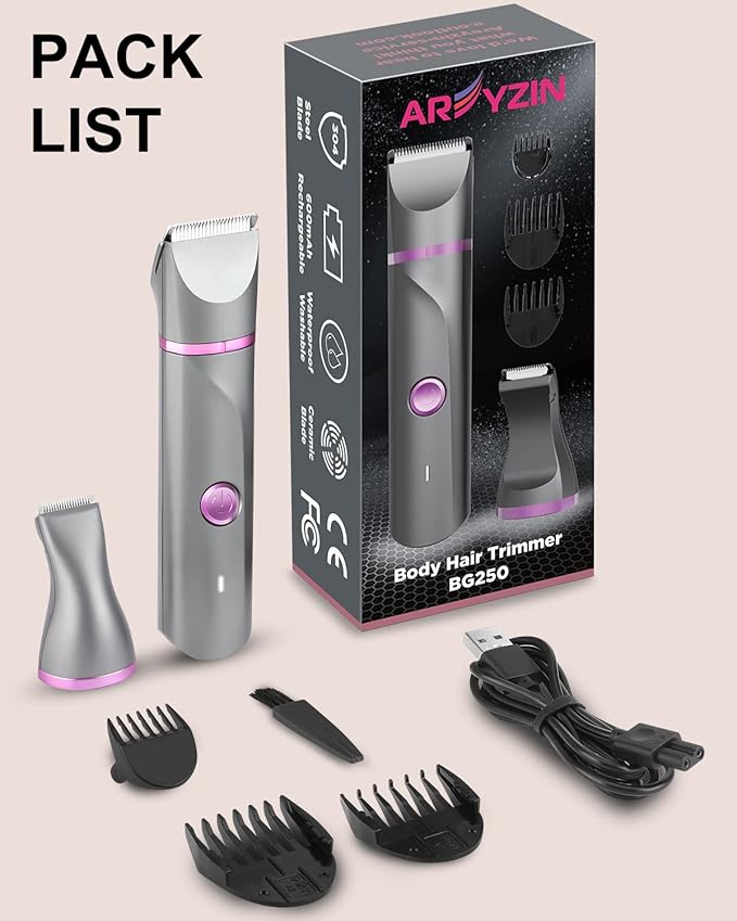 AREYZIN Pubic Hair Trimmer Women Bikini Trimmer Electric Shaver Razor for Bikini Armpit Legs Groin Hair Removal Body Hair Trimmer, Rechargeable Waterproof for Wet and Dry Use，Gray&Purple