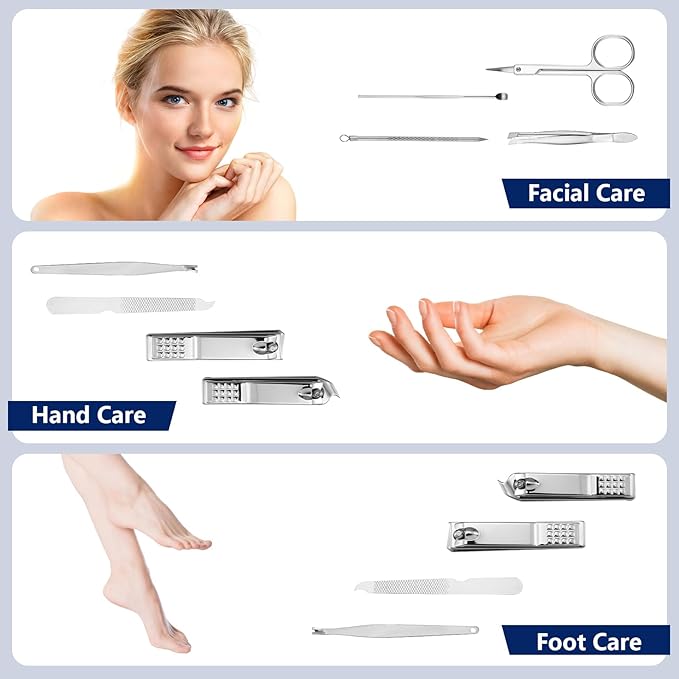 Lasnten 100 Bulk Nail Clipper Set Bulk Manicure Kit Stainless Steel Pedicure Professional Nail Care Kit with Travel Case Portable Grooming for Husband Men Women Family(Black,8 in 1)