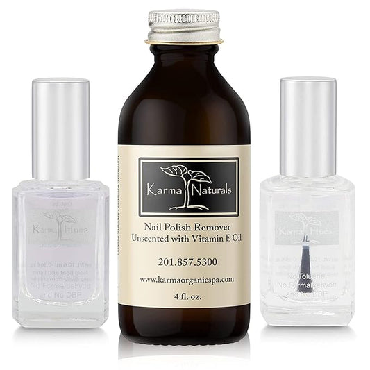 karma organic Unscented Nail Polish Remover, Non-Toxic Nail Treatment Vegan Cruelty-Free) (Unscented) (Unscented +Top/Triple Bas)