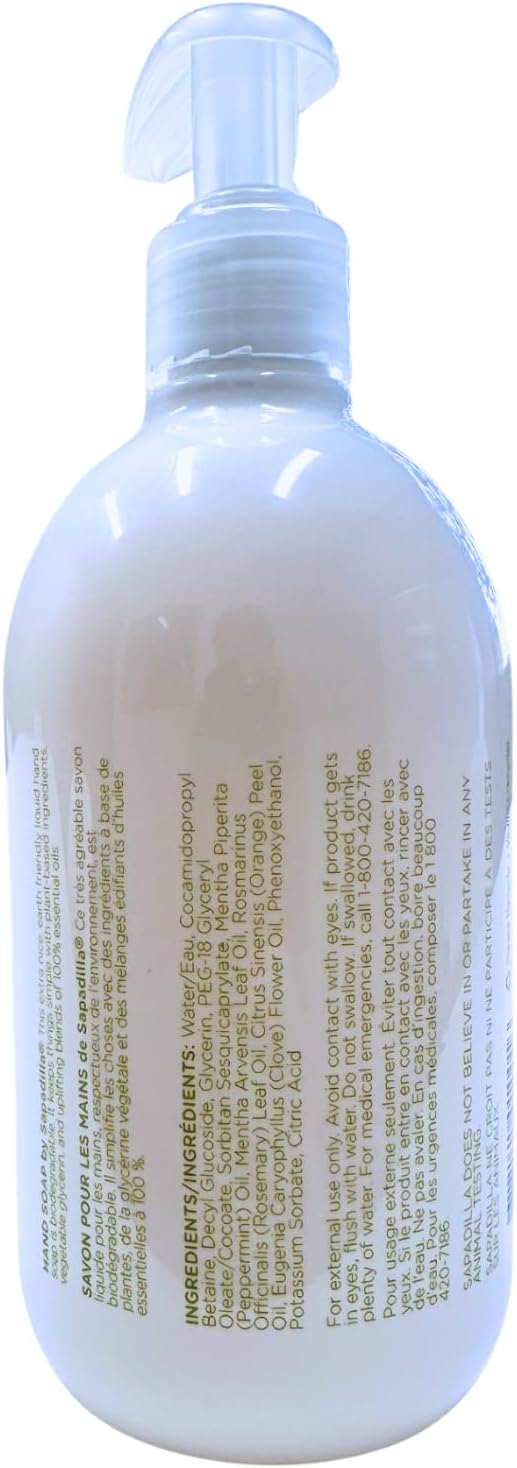 Sapadilla Liquid Hand Soap - Rosemary + Peppermint - Made with 100% Pure Essential Oil Blends, Cleansing & Moisturizing, Aromatic & Fragrant Hand Soap, Plant Based, Biodegradable, 12 Ounce (Pack of 1)