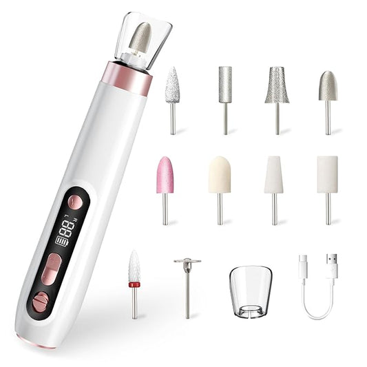 ENGERWALL Professional Manicure Pedicure Kit, Electric Nail File Set, Portable Cordless Electric Nail Drill Machine, 10 Speeds Nail Care Tool for Grind Trim Polish, White