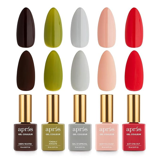 Apres Gel Couleur Combo Set, 5 Color Gel Nail Polish, Bright Nude Pastel Colors with Brush-X Nail Art Brush, 2024 Edition (Set 14)