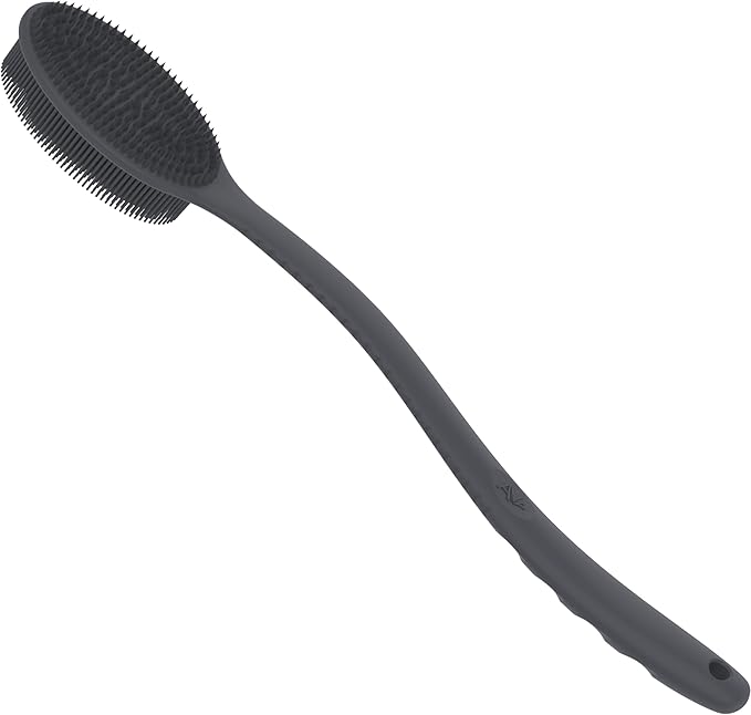 Avilana Back Scrubber for Shower,19 inch Silicone Body Scrubber with Handle, Shower Back Scrubber for Men and Women, Back Brush for Shower, Loofah with Handle Shower Brush (S1-Dark Gray)