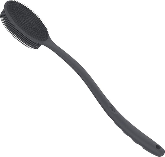Avilana Back Scrubber for Shower,19 inch Silicone Body Scrubber with Handle, Shower Back Scrubber for Men and Women, Back Brush for Shower, Loofah with Handle Shower Brush (S1-Dark Gray)