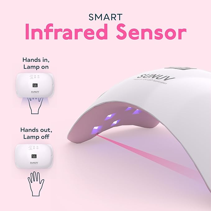 SUNUV SUN8 UV Light for Nails, UV LED Nail Lamp with 3 Timer Settings, Auto Sensor LCD Display Compatible with All Gel Polish Pink