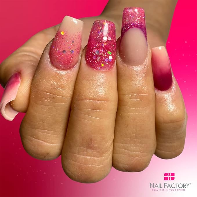 Nail Factory - Acrylic Powder Set Forever Pink Collection, 15 Pink Colors Mixed Shapes Set Glitter Nail Sequins Powder Holographic, Professional Nail Art Cosmetic, 3.5 Gr. Each One.