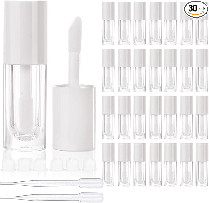 COSIDEA 30pcs White Empty 6ml 0.2oz Lip Gloss Tubes with Big Doe Foot Wand，Round Lipgloss Containers，Concealer Tube Cosmetic Packing Container Bulk Wholesale