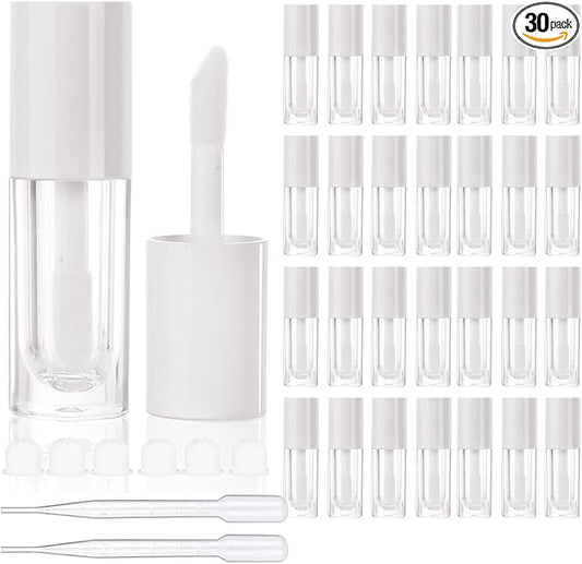 COSIDEA 30pcs White Empty 6ml 0.2oz Lip Gloss Tubes with Big Doe Foot Wand，Round Lipgloss Containers，Concealer Tube Cosmetic Packing Container Bulk Wholesale