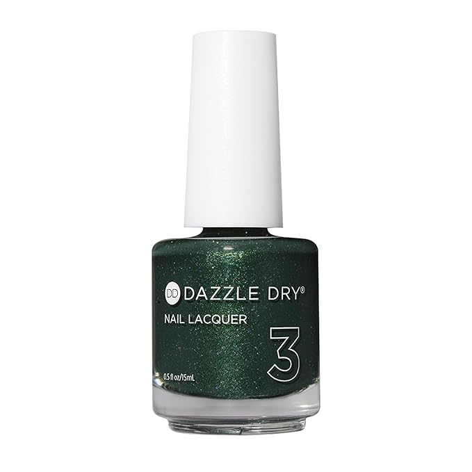 Dazzle Dry Nail Lacquer (Step 3) - Evergreen Lacquer - A pine green with blue glitter flecks. Full-coverage glitter. (0.5 fl oz)