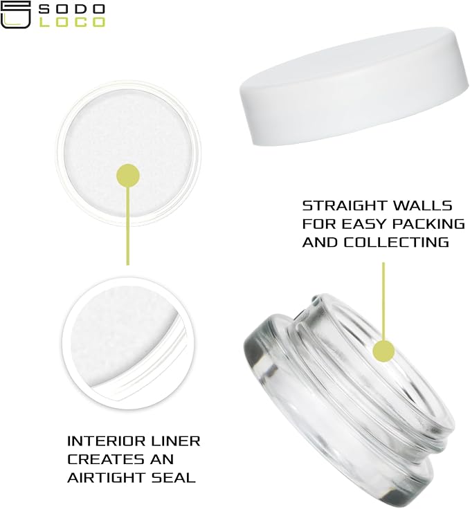 (90 Pack) 7ml Low Profile Thick Glass Jars with White Lids - Airtight Containers for Oil, Lip Balm, Wax, Cosmetics